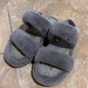 UGG Gray Fluffy Slippers